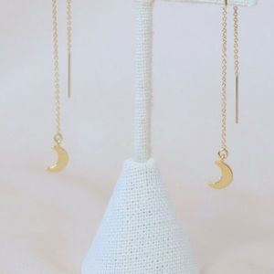 14k yellow gold crescent moon threader earrings - CAMILLE CARNEVALE FINE JEWELRY